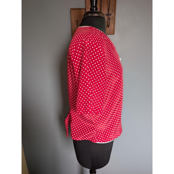 80s Red Polka Dot Short Sleeve Blouse, Vintage Womens Top Size L - Picture 8 of 10
